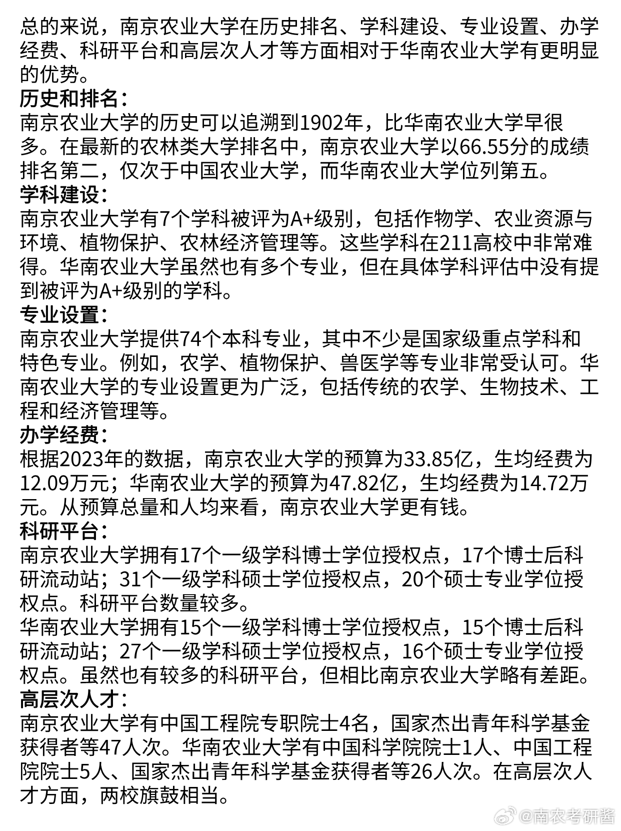 南京农业大学农学考研科目全面解析