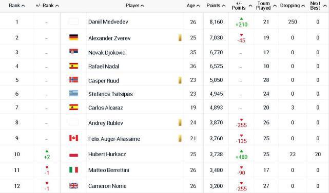ATP最新官方积分排名深度解析
