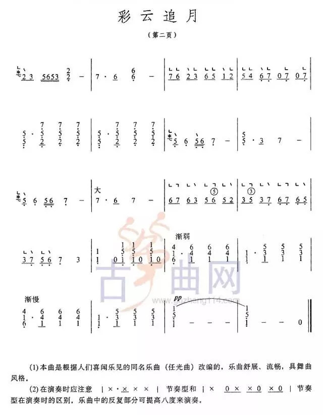 彩云追月古筝曲入门版解析与赏析